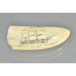 A mid-19th century scrimshaw whale tooth,