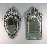 Two 20th century etched glass Venetian wall mirrors with floral decoration,