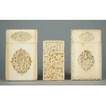 Three Canton ivory rectangular card cases, late 19th century,