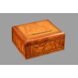 A late 19th century feather banded walnut box,