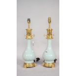 A pair of Chinese style celadon porcelain vase table lamps, late 20th century,
