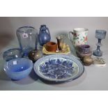 Ceramics, including; a Whitefriars style glass vase, a Chinese export tankard,