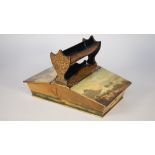 A Victorian black gilt and painted papier mâché stationery stand by Jenners & Betteridge,