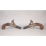 A pair of flintlock pocket pistols, 19th century, engraved 'BURY' to the steel lockplates,