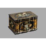 A Regency mother-of-pearl painted parcel gilt papier mâché tea caddy,