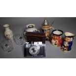 A small group of ceramics and collectables, including; cased camera toby jugs, Asian vase,