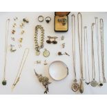 A group of mostly silver jewellery, comprising; two rings, a ring with a matching pair of earstuds,