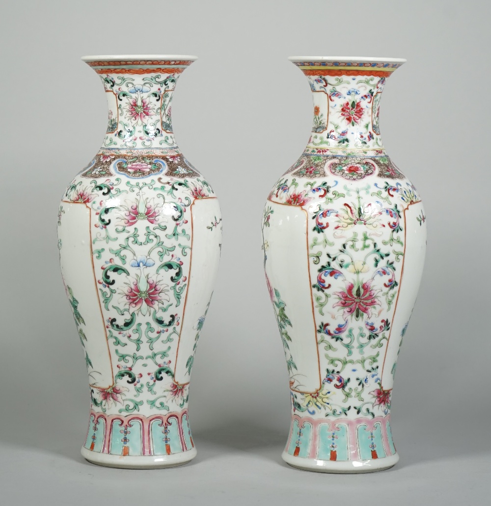 A pair of Chinese famille-rose slender baluster vases, circa 1900, - Image 4 of 16