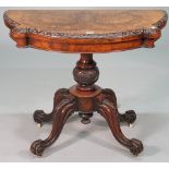 A Victorian figured walnut card table,