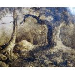 Attributed to August Piepenhagen (1791-1868), Wooded scene, grisaille oil sketch on paper,