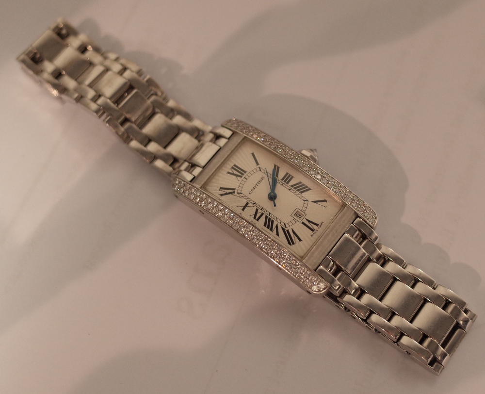 Cartier; a diamond set 18ct white gold Tank Americaine wristwatch, model number 1726, - Image 2 of 11