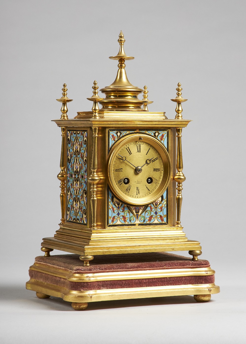 A French gilt brass and cloisonné enamel mantel clock By Henry Marc, Paris,