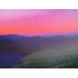 An oleograph print of a sunset landscape, indistinctly signed and dated '07 on overlap, unframed,