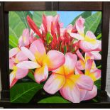 Valerie Brown (20th century), Pink Frangipani; Through the trees, two, oil on canvas, both signed,