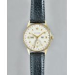 A Movado gold cased gentleman's calendar wristwatch, with a signed jewelled lever movement,