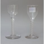 Two opaque twist wine glasses, circa 1765,