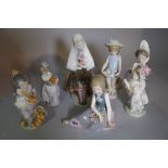 Ceramics, Lladro; a group of six models of girls carrying flowers and fruit, etc.
