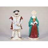 A pair of German porcelain figures and a pair of Dresden figures,