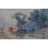 Myles Birket Foster (1825-1899), At the stream, watercolour, signed with monogram, 11.5cm x 17cm.