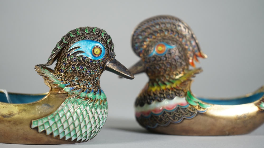A pair of Chinese gilt enamelled censers and covers, 20th century, each modelled as a mandarin duck, - Image 8 of 8