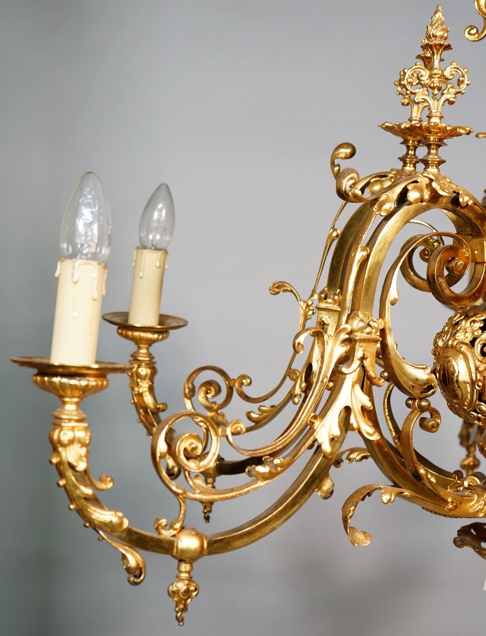 An ormolu six branch chandelier, Louis XVI style, foliate cast form, 116cm high. - Image 4 of 6