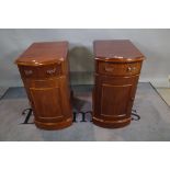 A pair of 19th century mahogany bowfront single drawer bedside cupboards, 38cm wide x 71cm high,