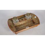 A Regency mahogany and brass inlaid inkwell,
