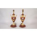 A pair of French ormolu mounted rouge griotte table lamps, circa 1900,