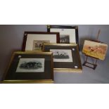 A group of four 20th century reproduction prints of pointers and an oil depicting a pointer, (5).