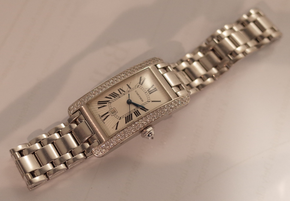 Cartier; a diamond set 18ct white gold Tank Americaine wristwatch, model number 1726, - Image 3 of 11