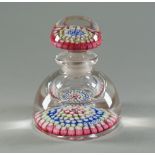 A millefiori glass paperweight inkwell, probably Whitefriars, 20th century,