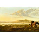 Follower of Aelbert Cuyp, Horsemen resting in an estuary landscape, oil on panel, 35cm x 55.5cm.
