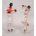 Two Murano glass blackamoor minstrel figures in the style of Seguso Vertri D'Arte,
