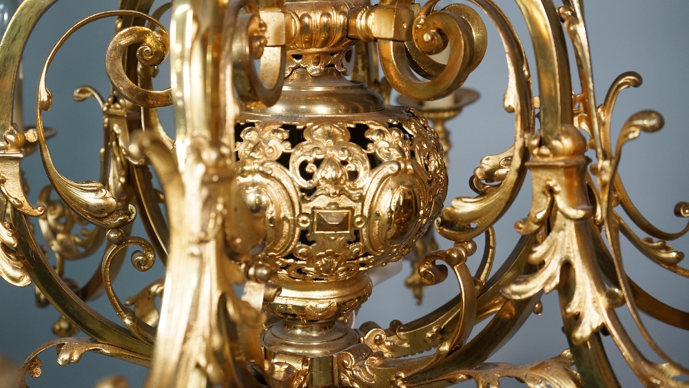 An ormolu six branch chandelier, Louis XVI style, foliate cast form, 116cm high. - Image 6 of 6