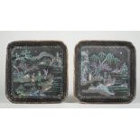 A pair of Chinese laque burgauté small dishes, 18th century, of square form with canted corners,