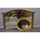A 20th century gold painted arch top overmantel wall mirror, 121cm wide x 81cm high.