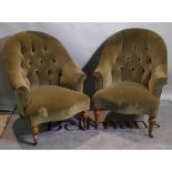 A pair of 20th century tub back chairs with green upholstery, (2).