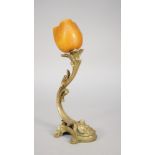 A Daum Art Nouveau glass and gilt bronze table lamp, circa 1900,