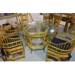 A 20th century bamboo and glass table 129cm and four matching bamboo chairs, (5).