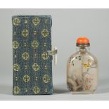A Chinese inside painted glass snuff bottle, 20th century, each side painted with birds in branches,
