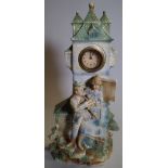 An early 20th century bisque figural mantel clock, 42cm high.