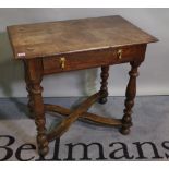 An 18th century continental oak single drawer side table on 'X' frame stretcher,