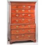 A mid-18th century mahogany chest on chest of two short over six long graduated drawers,