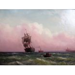 Duncan Fraser McLea (1841-1916), Vessels off the coast, oil on board, signed and dated '86,