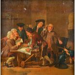 German School (18th century), Figures reading and merrymaking in an interior, oil on canvas,
