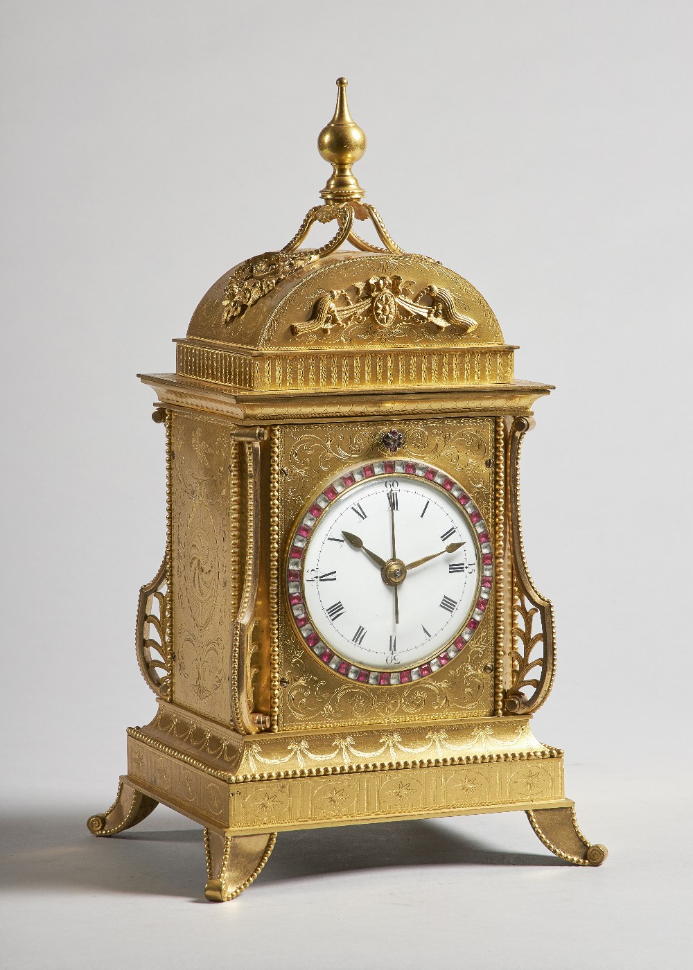 A rare Chinese ormolu and paste-set mantel clock In the style of John Mottram or Henry Borrell,