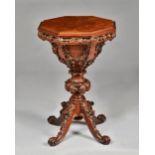 A Victorian figured walnut trumpet shaped work table,