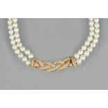 A two row cultured pearl choker necklace,
