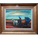 Pierre Goossens (b.1931), Horse and trap, oil on canvas, signed, 28cm x 38.5cm.