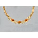 A Bvlgari 18ct gold, citrine and diamond necklace, the front of circular and oval chain link design,